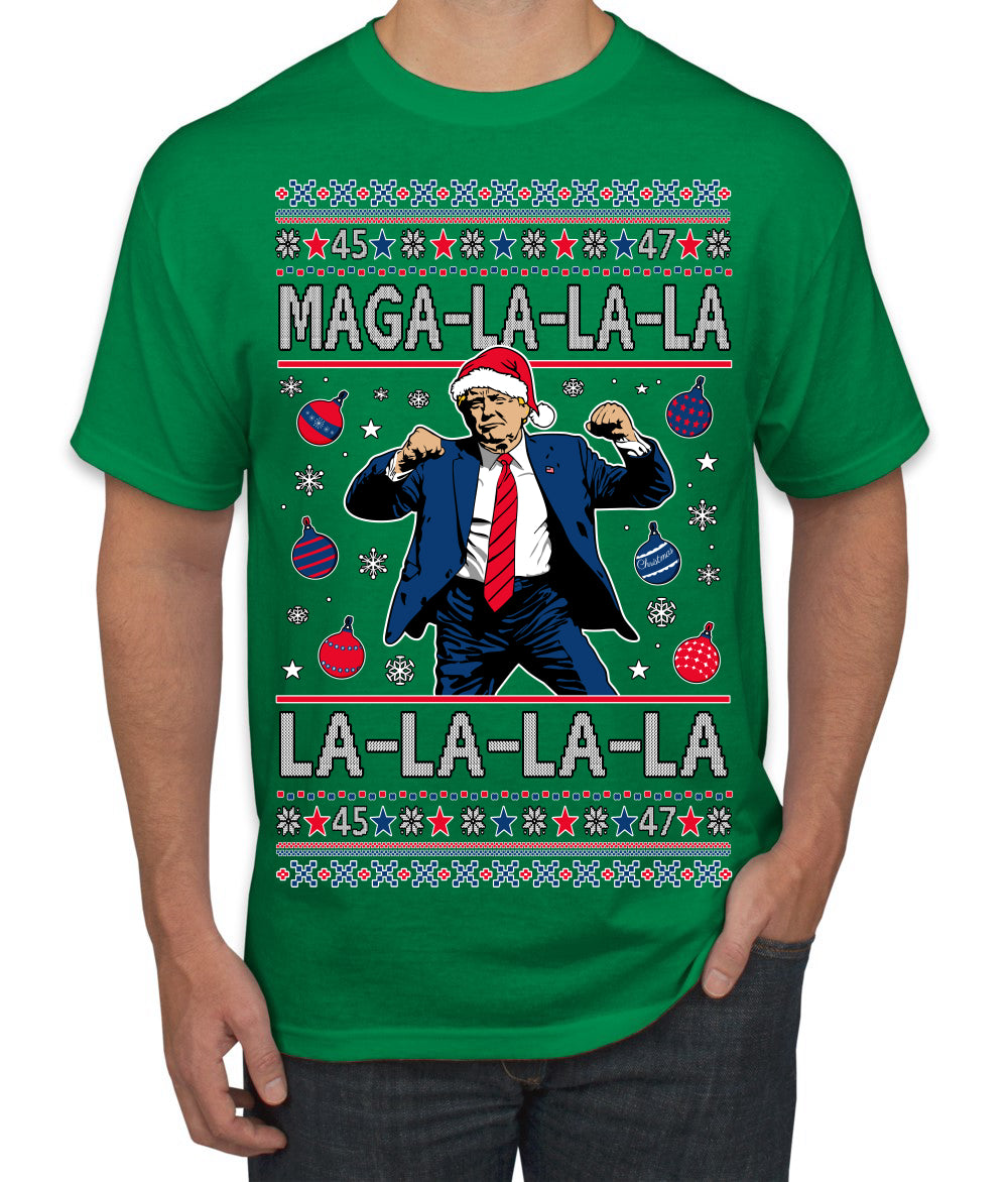 Maga La La La Funny Donald Trump Christmas Carol Song Ugly Christmas Sweater Men's T-Shirt