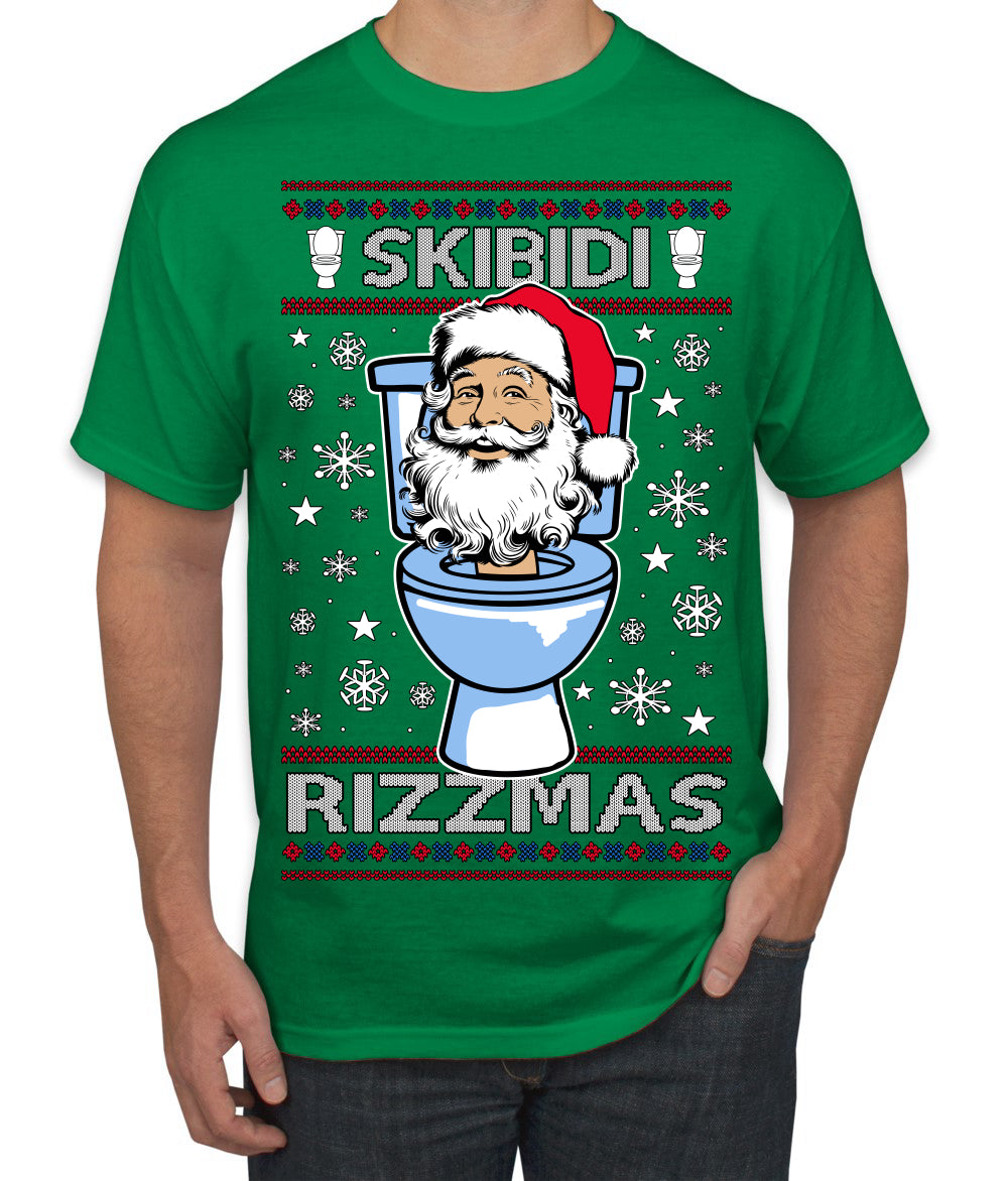 Skibidi Rizzmas Funny Toilet Video Viral Brain Rot Meme, Gen Z Alpha Slang Brainrot Memes Ugly Christmas Sweater Men's T-Shirt