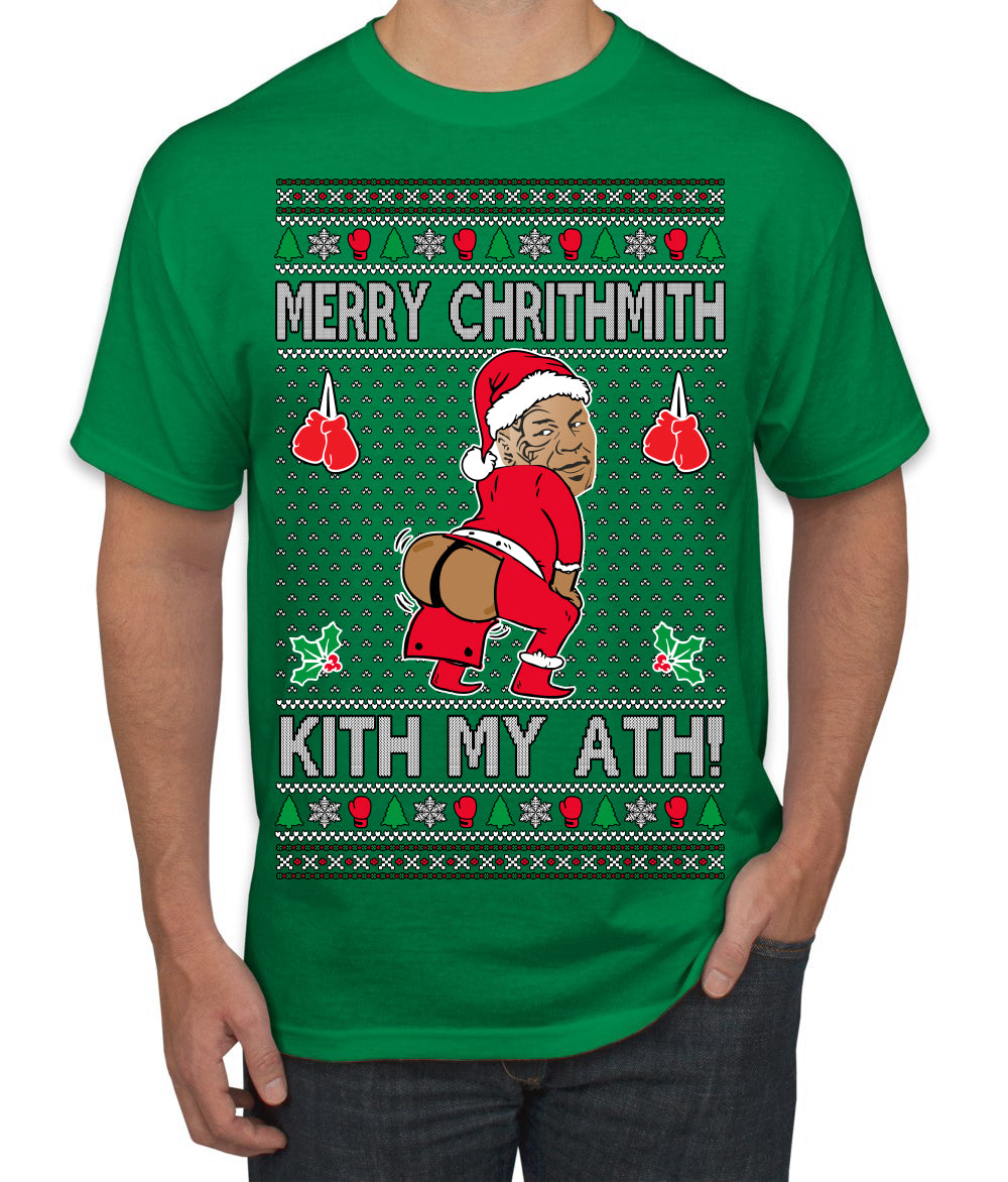 Merry Chrithmith Kith My Ath, Funny Butt Dancing, Viral Kiss My Ass Boxing Fight Meme, Men Women Ugly Christmas Sweater Men's T-Shirt
