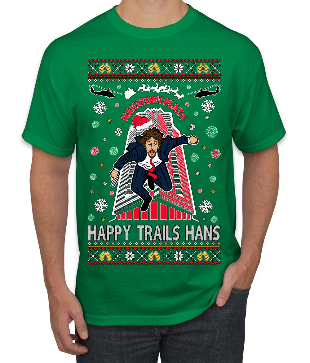 Nakatomi Plaza Happy Trails Hanz  Ugly Christmas Men's T-Shirt