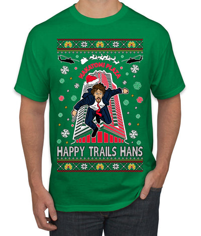 Nakatomi Plaza Happy Trails Hanz  Ugly Christmas Men's T-Shirt