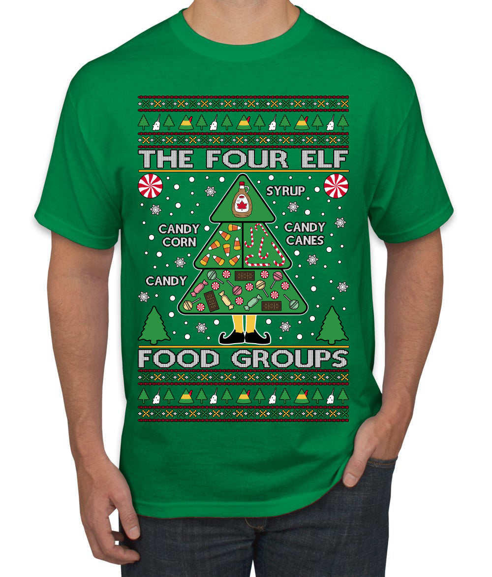The Four Elf Food Groups Candy Canes Syrup Funny Ugly Christmas Sweater Men's T-Shirt