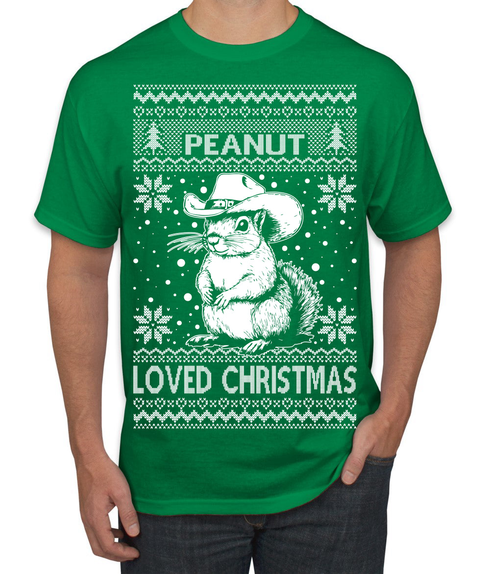 Peanut Loved Christmas RIP Funny Viral Squirrel Meme Ugly Christmas Sweater Men's T-Shirt