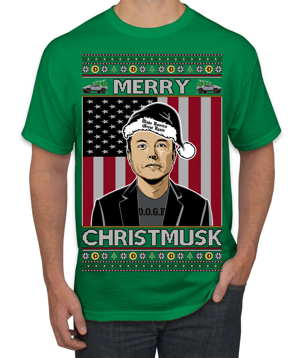 Merry Christmusk Funny Dark MAGA Santa Elon Doge Meme Ugly Christmas Sweater Men's T-Shirt