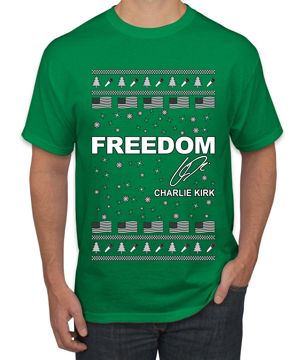 Freedom, Charlie Kirk Political Activist, Right Wing, Ugly Christmas Sweater Men's T-Shirt