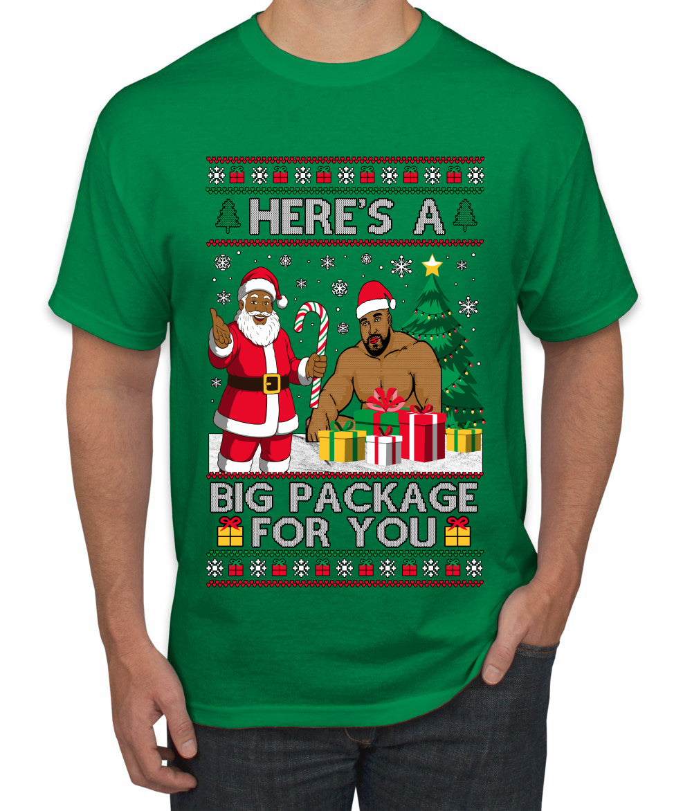 Here's A Big Package For You Black Santa Christmas Sweater, Ugly Christmas Sweater Men's T-Shirt