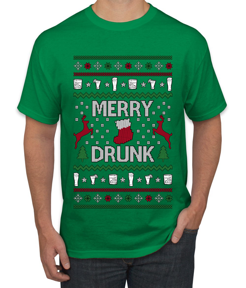 Merry Drunk, Ugly Christmas Sweater Unisex Unisex Men's T-Shirt