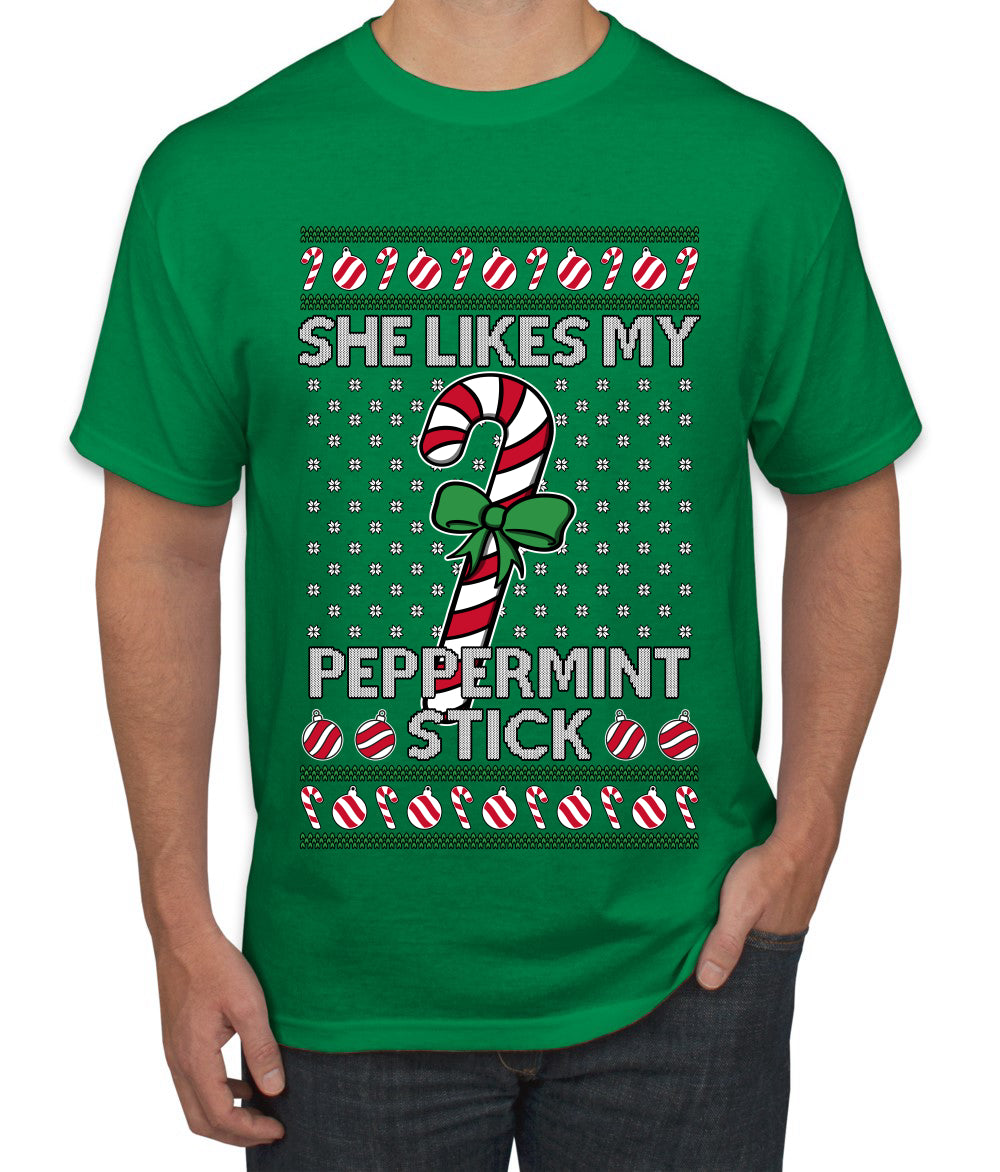 She Likes My Peppermint Stick, Ugly Christmas Sweater Unisex Men's T-Shirt