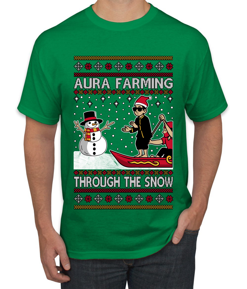Aura Farming Through The Snow Meme, Ugly Christmas Sweater Unisex Men's T-Shirt