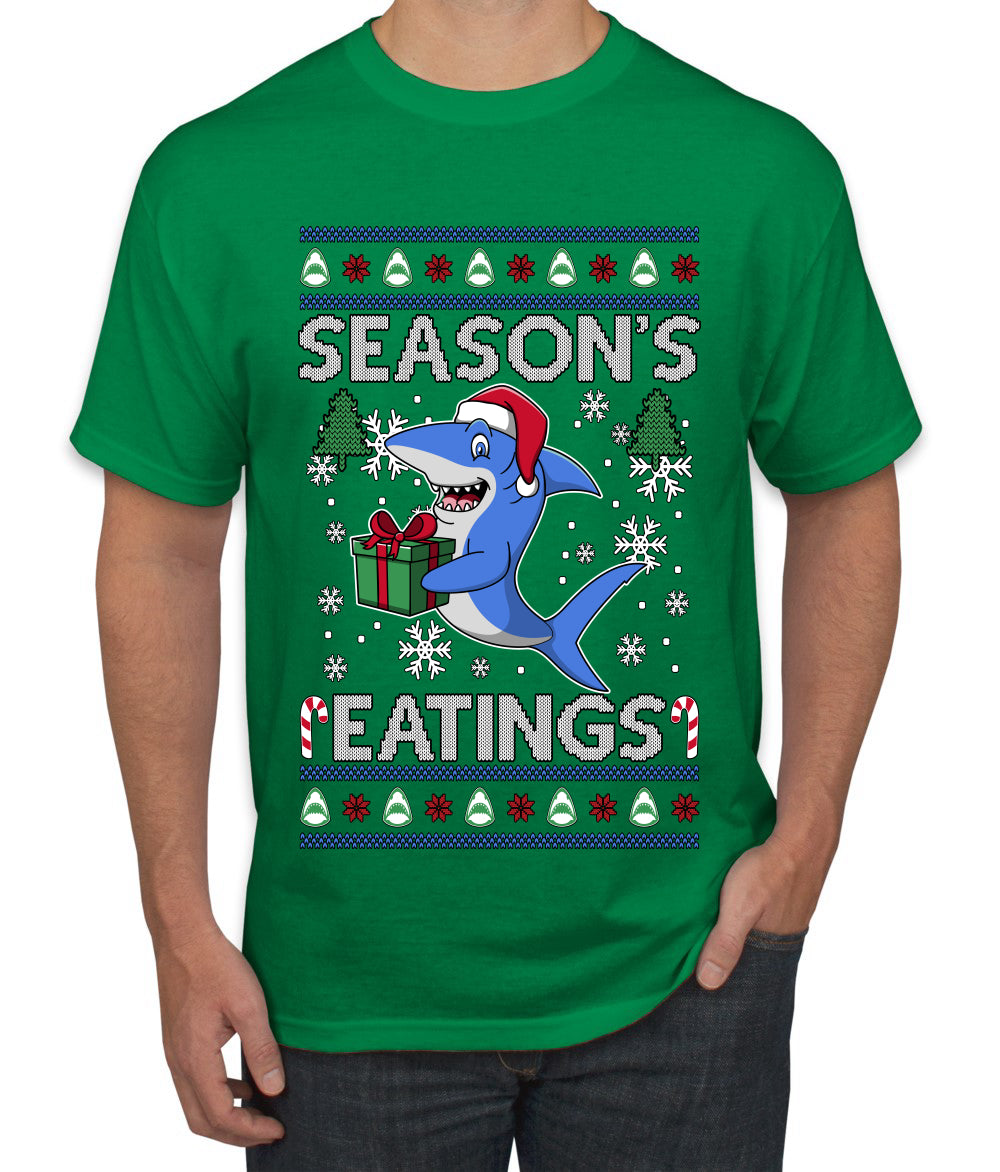Season's Eatings Shark, Ugly Christmas Sweater Unisex Men's T-Shirt