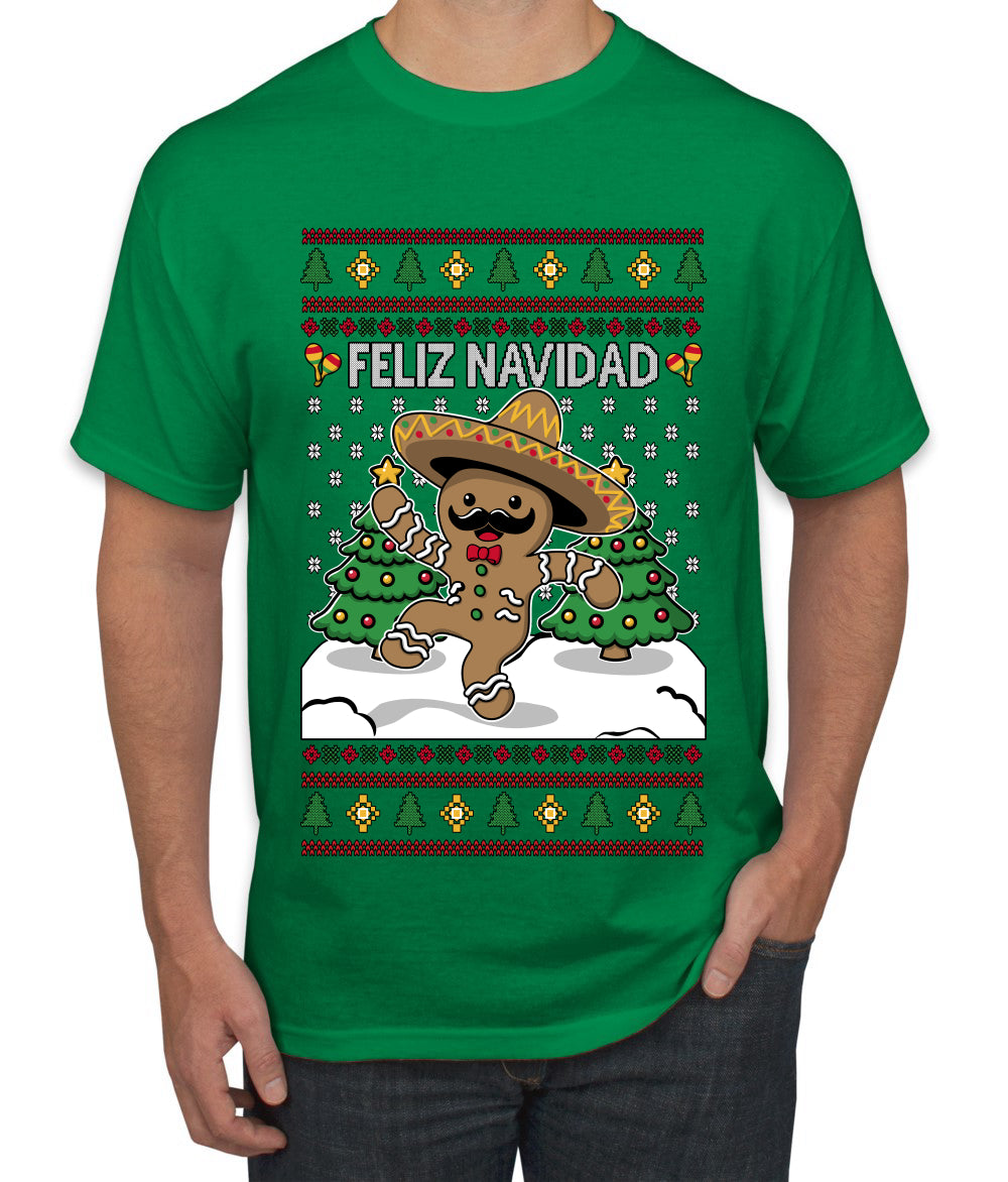 Feliz Navidad Dancing Gingerbread Man, Ugly Christmas Sweater Unisex Men's T-Shirt