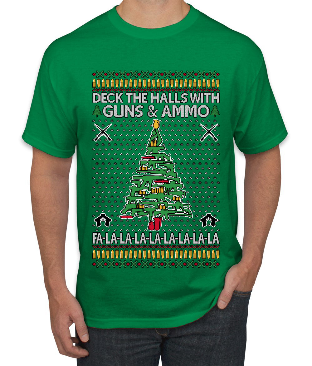 Deck The Halls With Guns & Ammo Fa La La La La, Ugly Christmas Sweater Unisex Men's T-Shirt