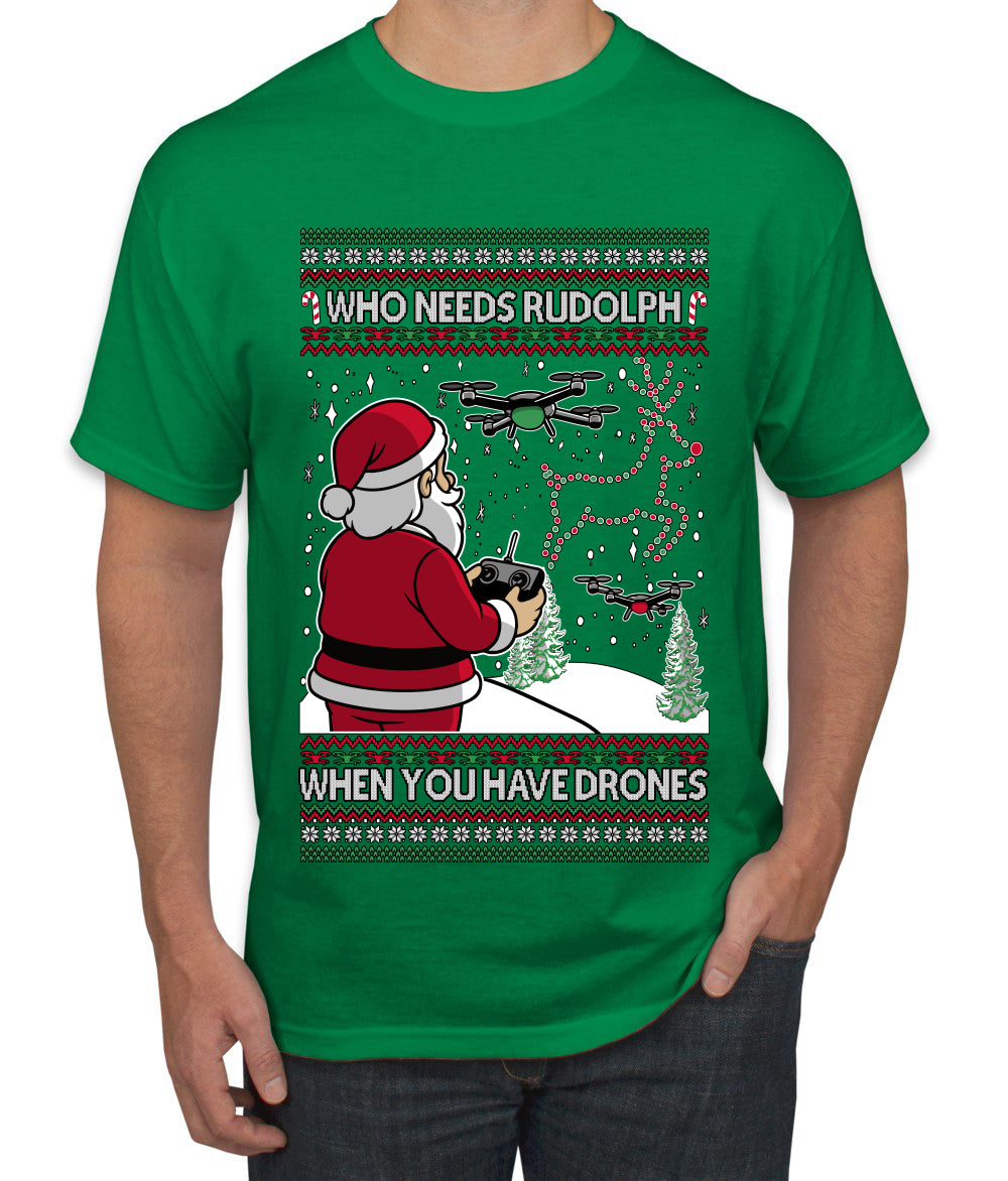 Santa Drone Show Reindeer, Ugly Christmas Sweater Unisex Men's T-Shirt