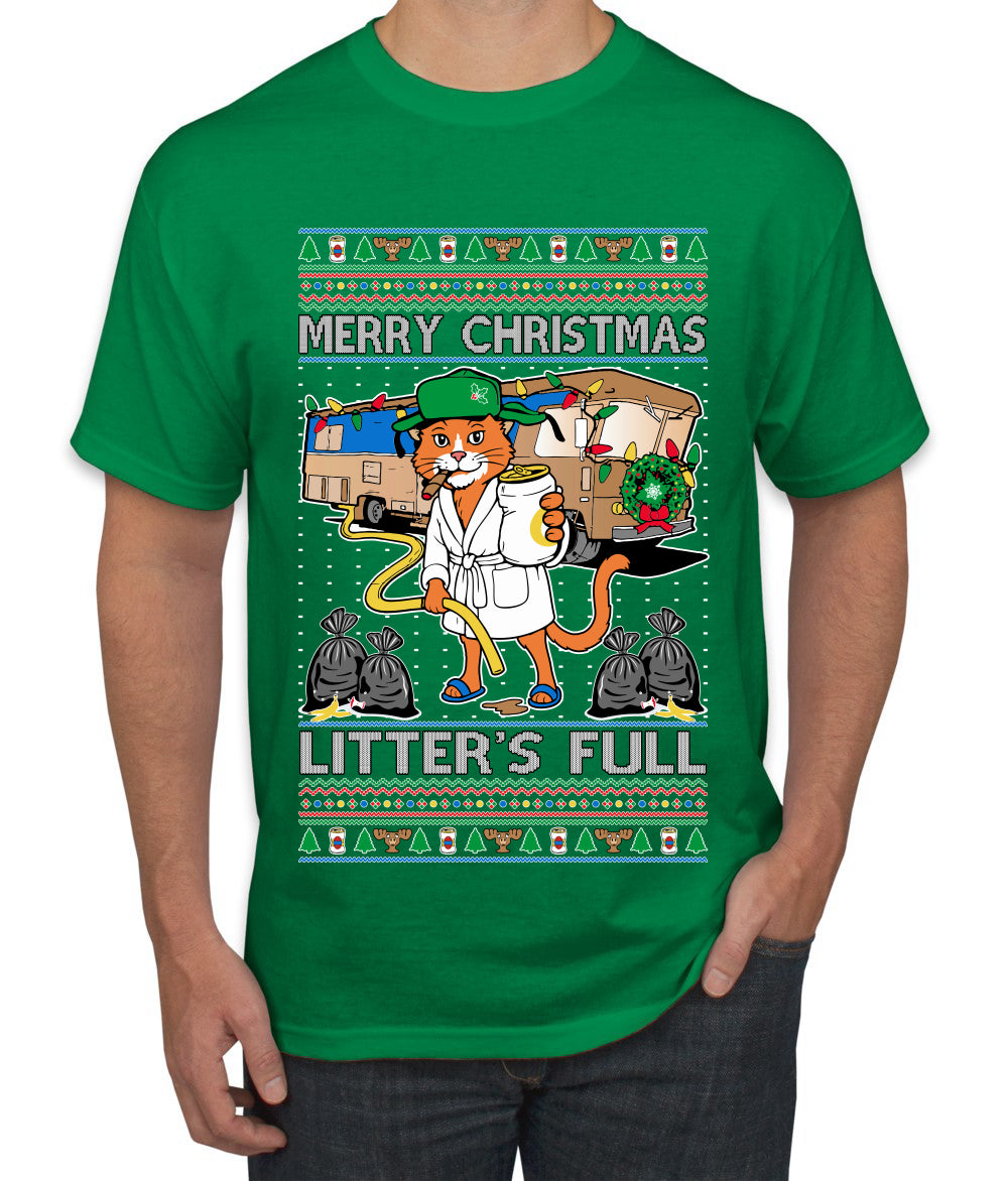 Litters Full Cat, Ugly Christmas Sweater Unisex Men's T-Shirt