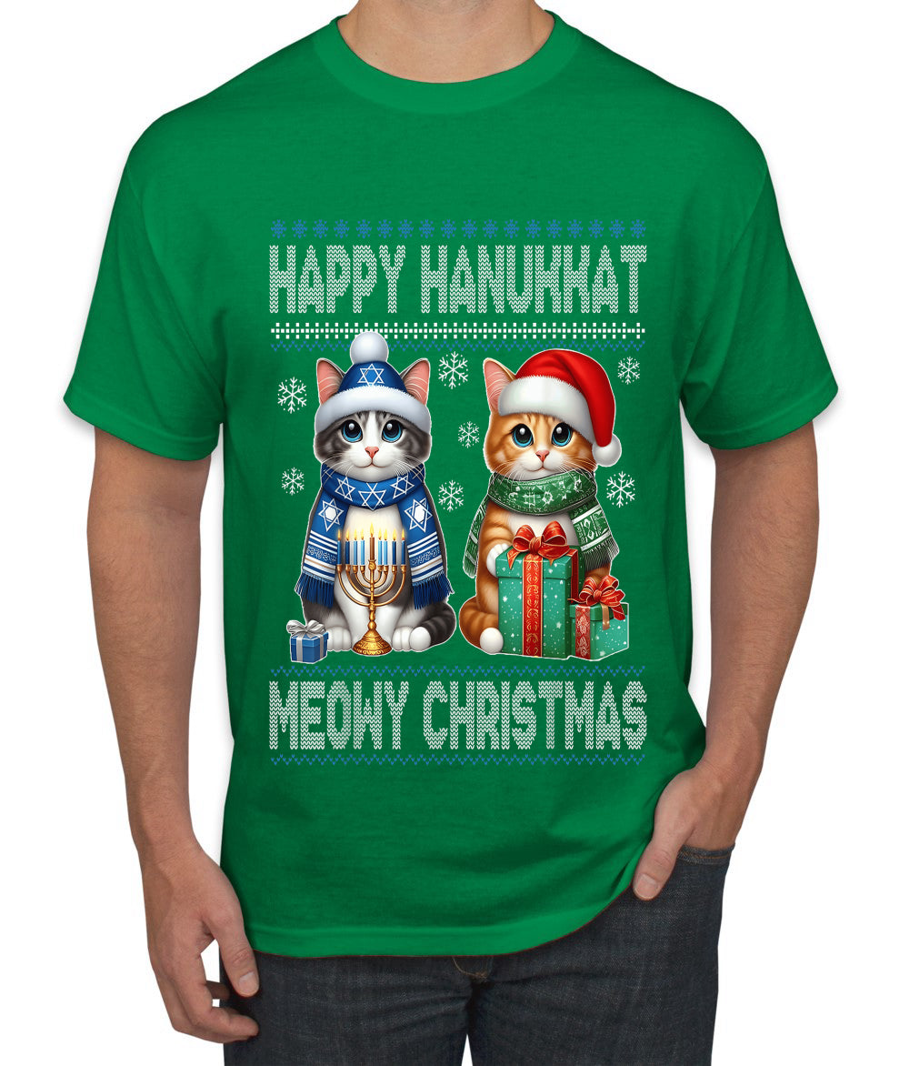 Happy Hanukkat Meowy Christmas, Ugly Christmas Sweater Unisex Men's T-Shirt