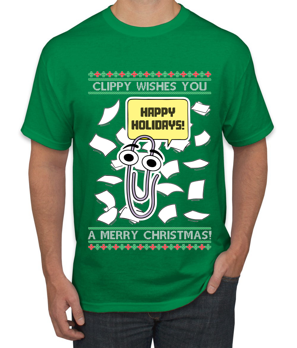 Clippy Wishes You A Merry Christmas Office Assistant, Ugly Christmas Sweater Unisex Men's T-Shirt