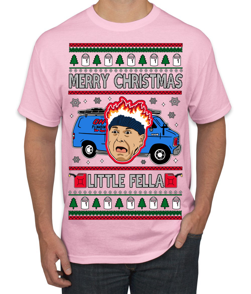 Merry Christmas Little Fella Funny 90s Harry Movie Quote Ugly Christmas Sweater Men's T-Shirt