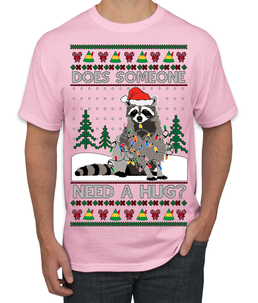 Does Someone Need a Hug? Cute Raccoon Ugly Christmas Sweater Men's T-Shirt
