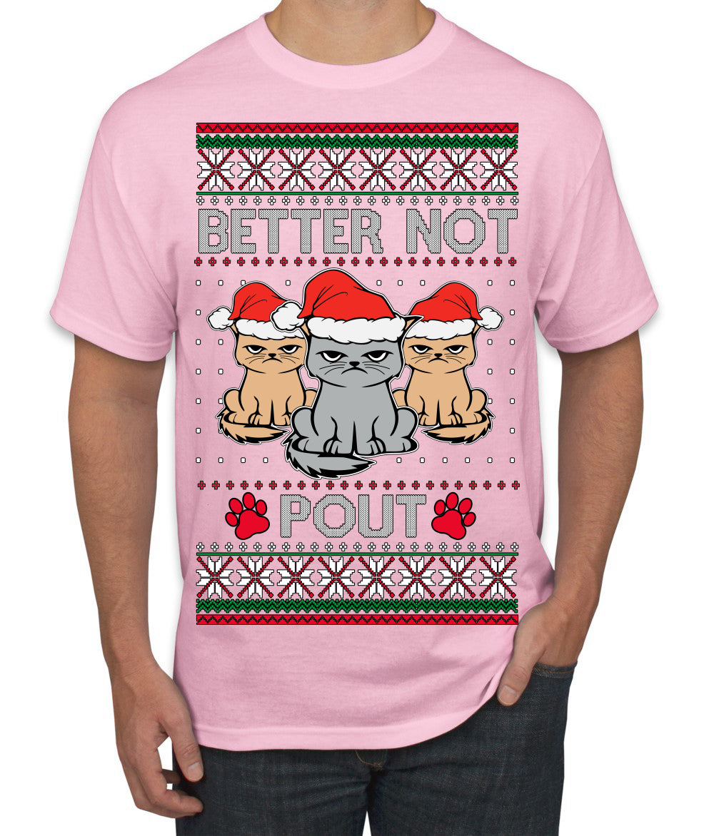 Better Not Pout, Cute Sad Santa Cats | Funny Ugly Christmas Sweater Men's T-Shirt