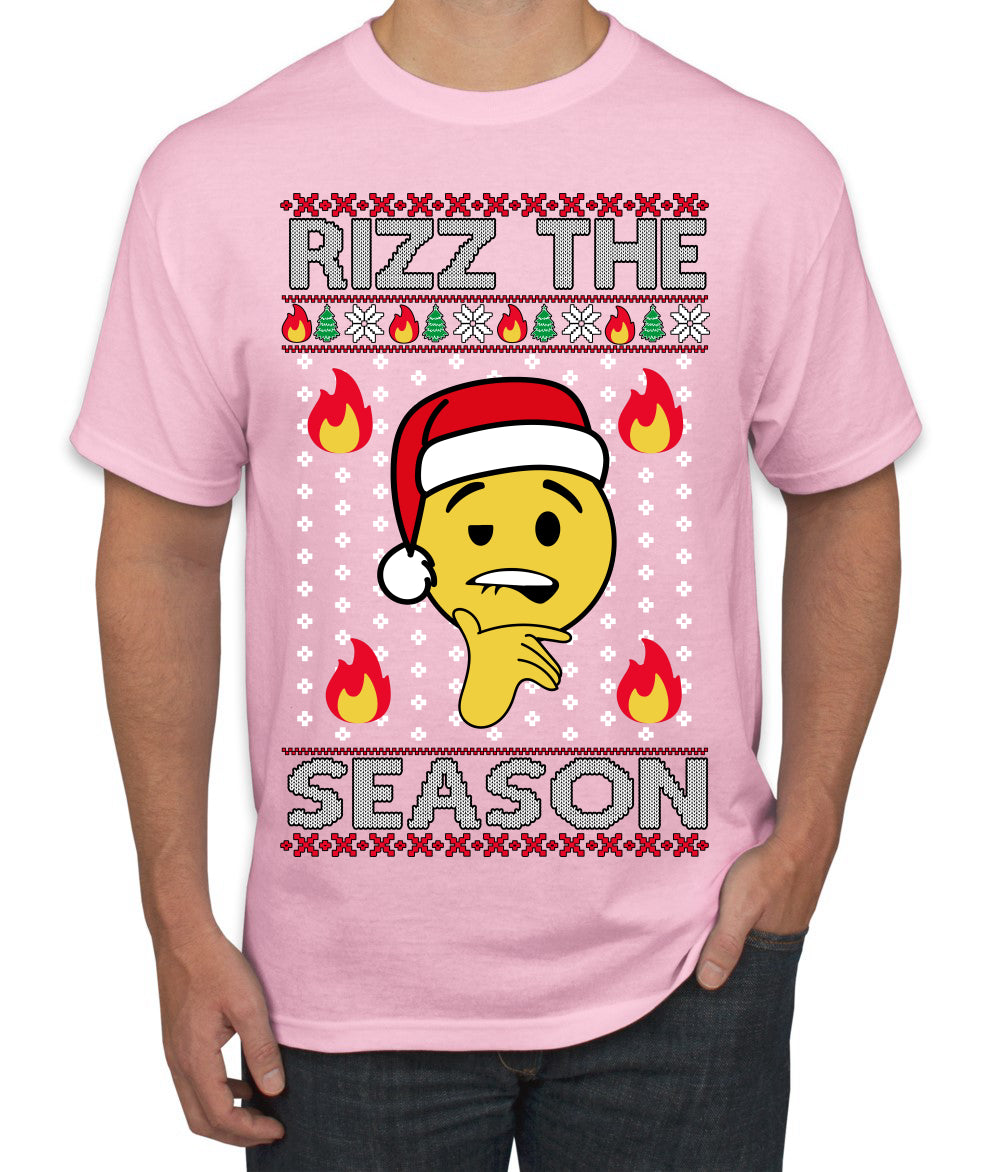 Rizz the Season Viral Internet Fire Emoji Face Meme Ugly Christmas Sweater Men's T-Shirt