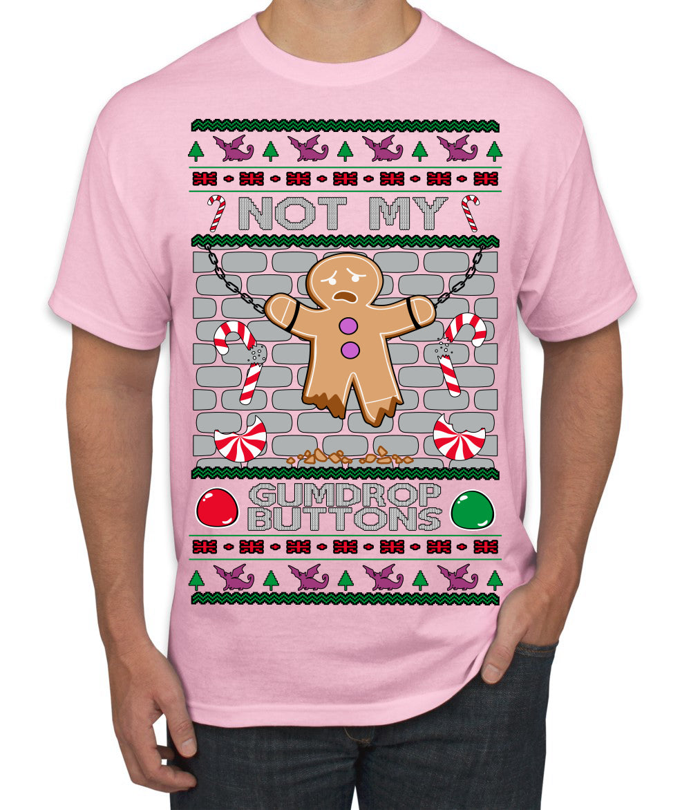 Not My Gumdrop Buttons Funny Classic Movie Quote Ugly Christmas Sweater Men's T-Shirt