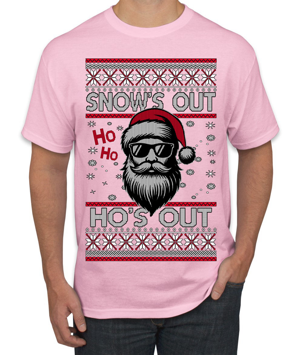 Snow's Out Hos Out | Funny Santa Claus Ugly Christmas Sweater Men's T-Shirt