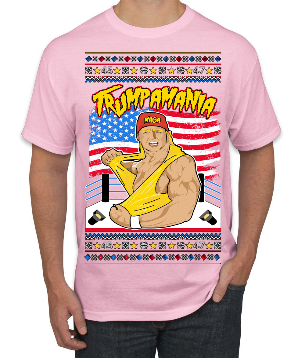 Trumpamania Funny Hogan 80s USA Wrestling Sports Parody Ugly Christmas Sweater Men's T-Shirt