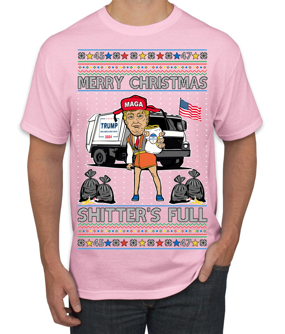 Donald Trump Merry Christmas Shitter's Full Cousin Eddie Ugly Christmas Sweater Men's T-Shirt