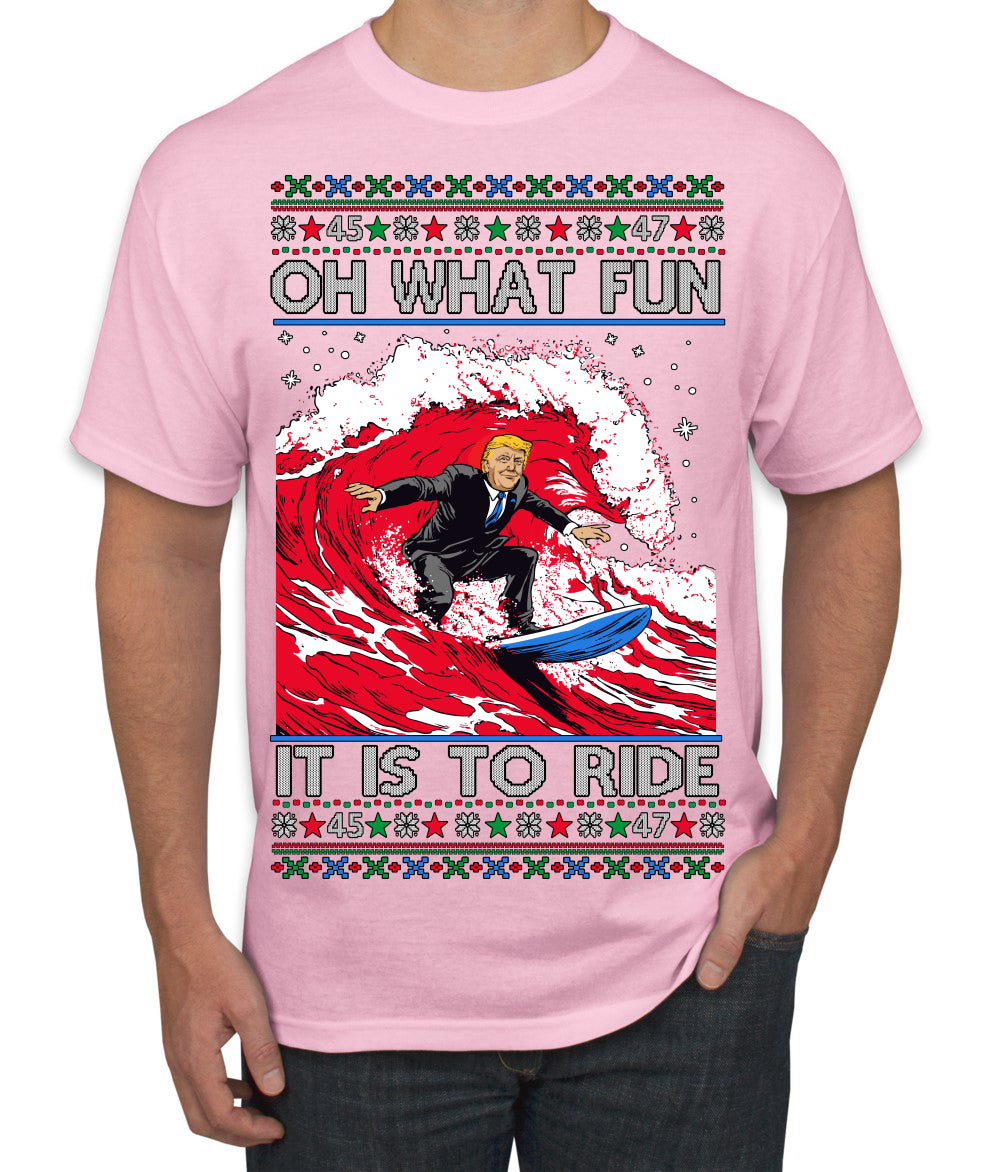 Oh What Fun It Is to Ride Donald Trump Red Wave Landslide Ugly Christmas Sweater Men's T-Shirt