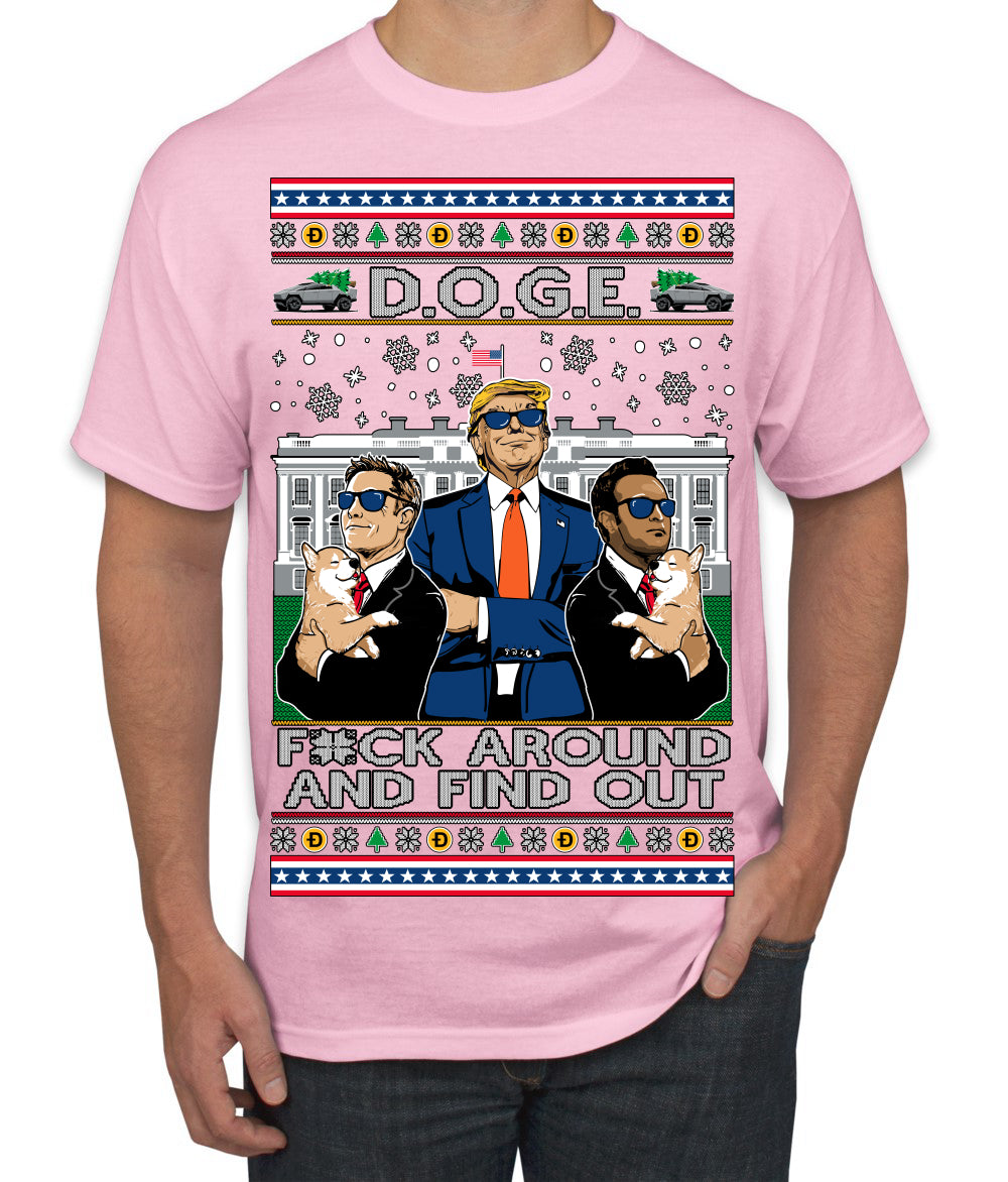 Doge F Around and Find Out Donald Trump Elon Vivek MAGA Ugly Christmas Sweater Men's T-Shirt