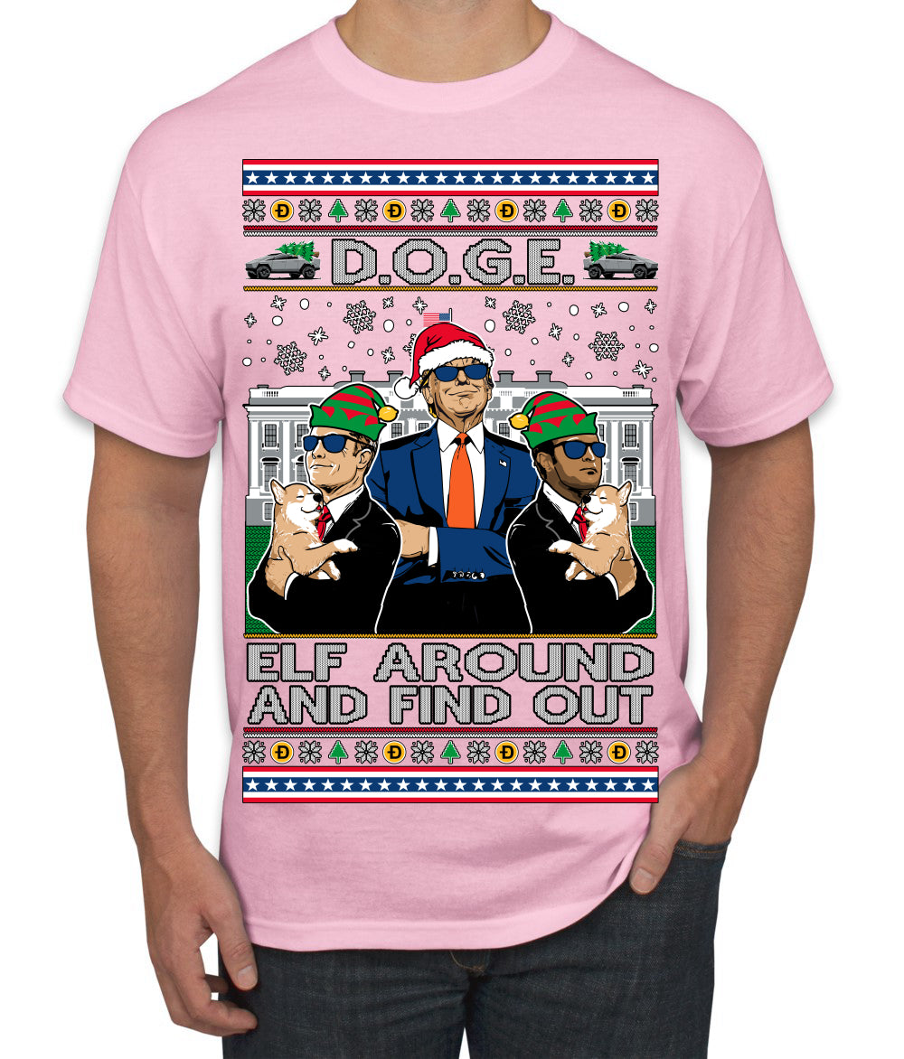 Doge Elf Around and Find Out Trump Elon Vivek MAGA Ugly Christmas Sweater Men's T-Shirt