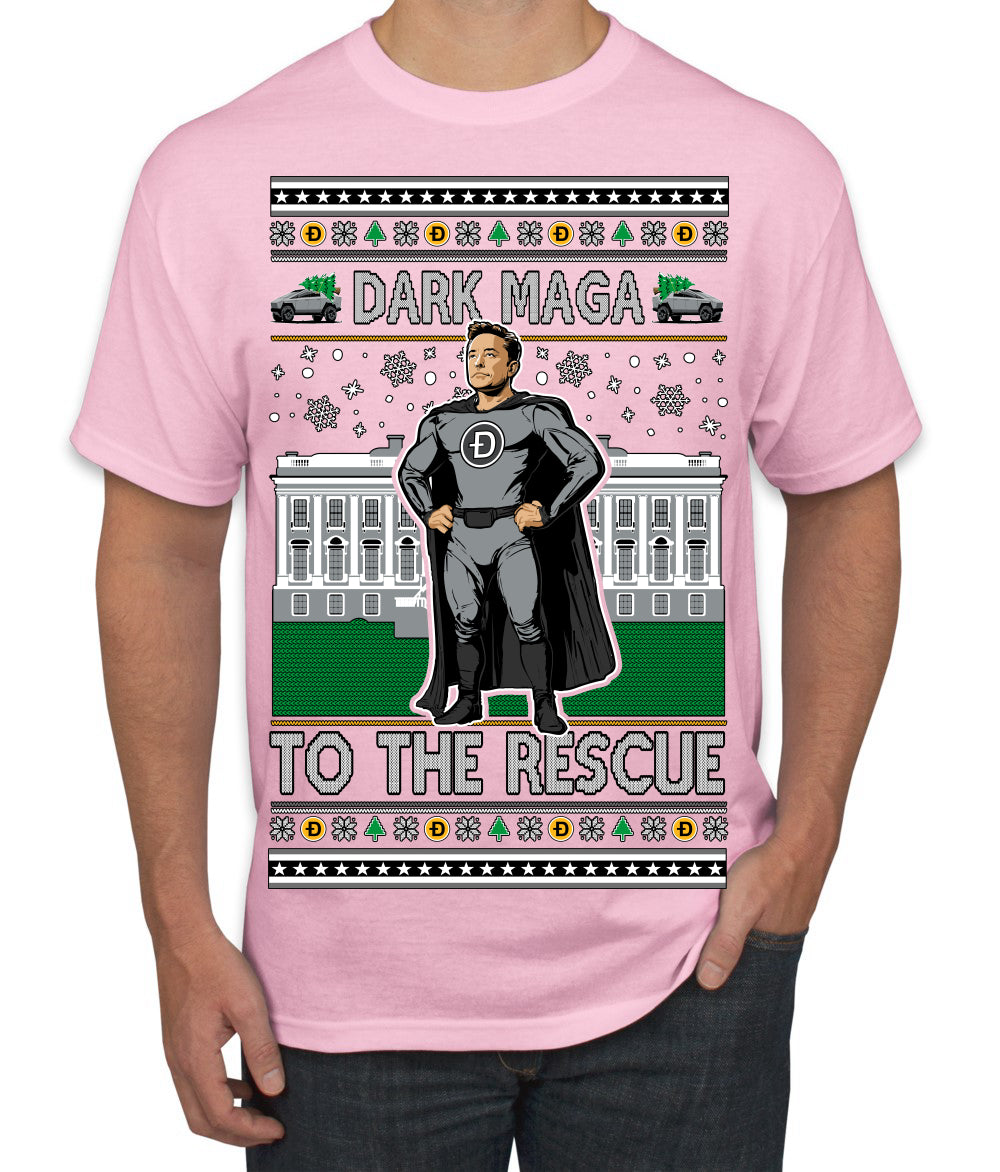 Dark MAGA to the Rescue Elon Superhero Doge Crypto Ugly Christmas Sweater Men's T-Shirt