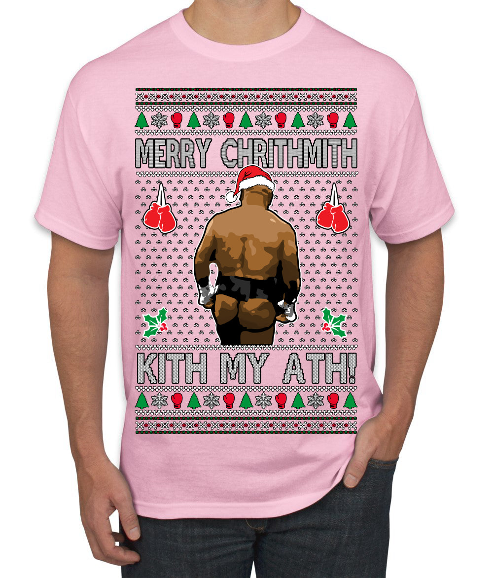 Merry Chrithmith Kith My Ath, Butt Viral Kiss My Ass Boxing Fight Meme Ugly Christmas Sweater Men's T-Shirt