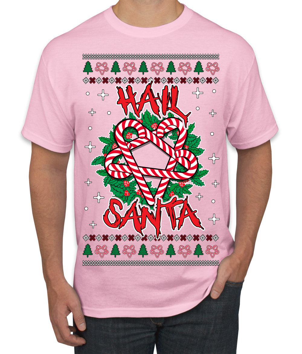 Hail Santa Funny Satanic Candy Devil Heavy Metal Satan Ugly Christmas Sweater Men's T-Shirt
