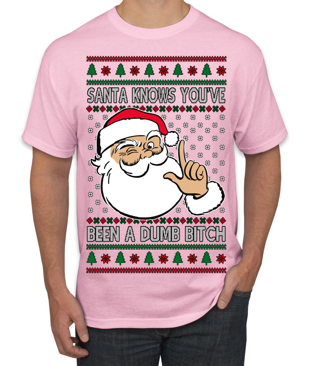 Santa Knows You've Been a Dumb Bitch Funny Vulgar Dirty Ugly Christmas Sweater Men's T-Shirt
