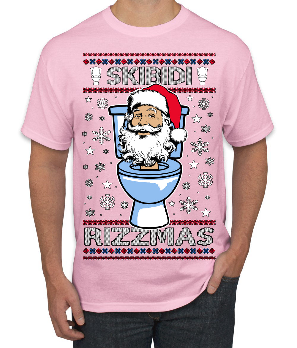 Skibidi Rizzmas Funny Toilet Video Viral Brain Rot Meme, Gen Z Alpha Slang Brainrot Memes Ugly Christmas Sweater Men's T-Shirt
