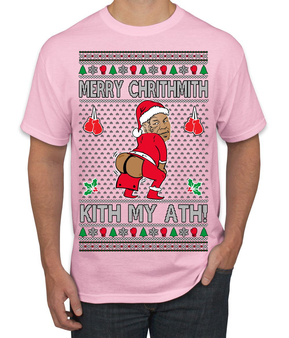 Merry Chrithmith Kith My Ath, Funny Butt Dancing, Viral Kiss My Ass Boxing Fight Meme, Men Women Ugly Christmas Sweater Men's T-Shirt
