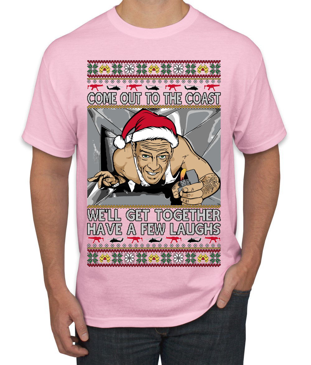 Come Out to the Coast Have a Few Laughs Die Hard McClane Ugly Christmas Sweater Men's T-Shirt