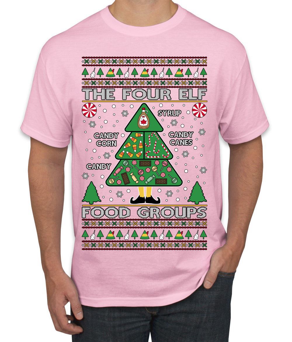 The Four Elf Food Groups Candy Canes Syrup Funny Ugly Christmas Sweater Men's T-Shirt