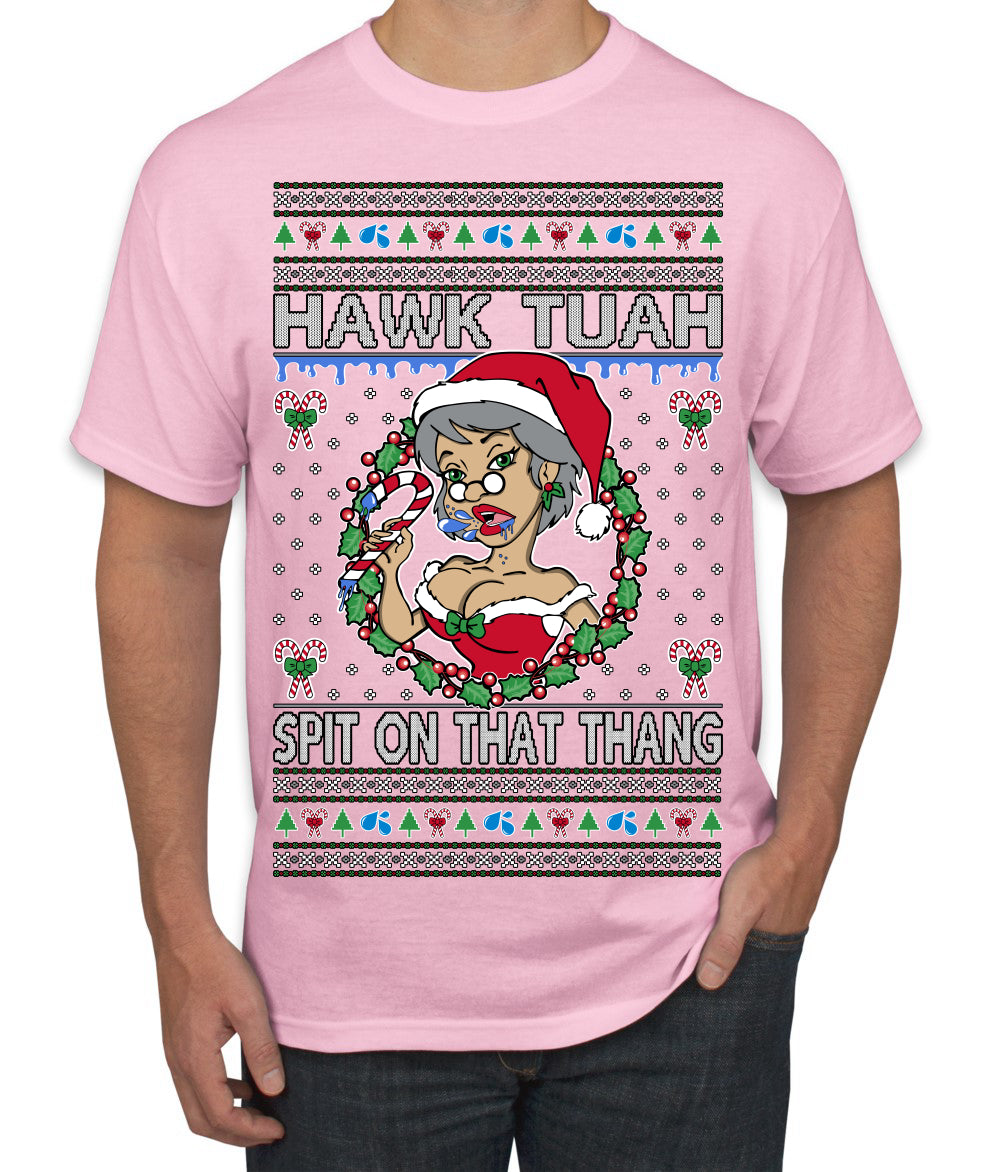 Hawk Tuah Spit On That Thang Mrs Claus Funny Meme Ugly Christmas Sweater Men's T-Shirt