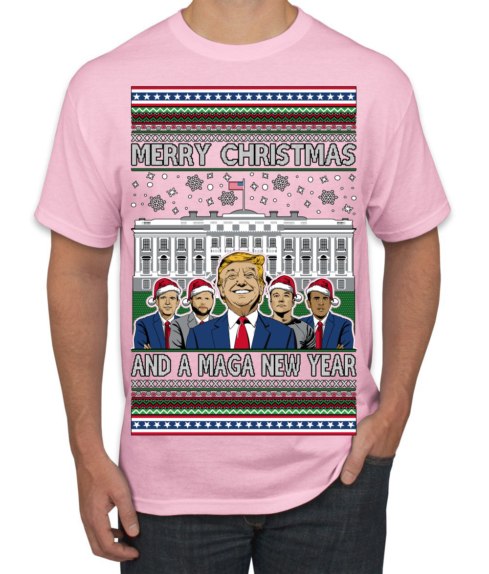 Merry Christmas and a MAGA New Year 2025 Ugly Christmas Sweater Men's T-Shirt