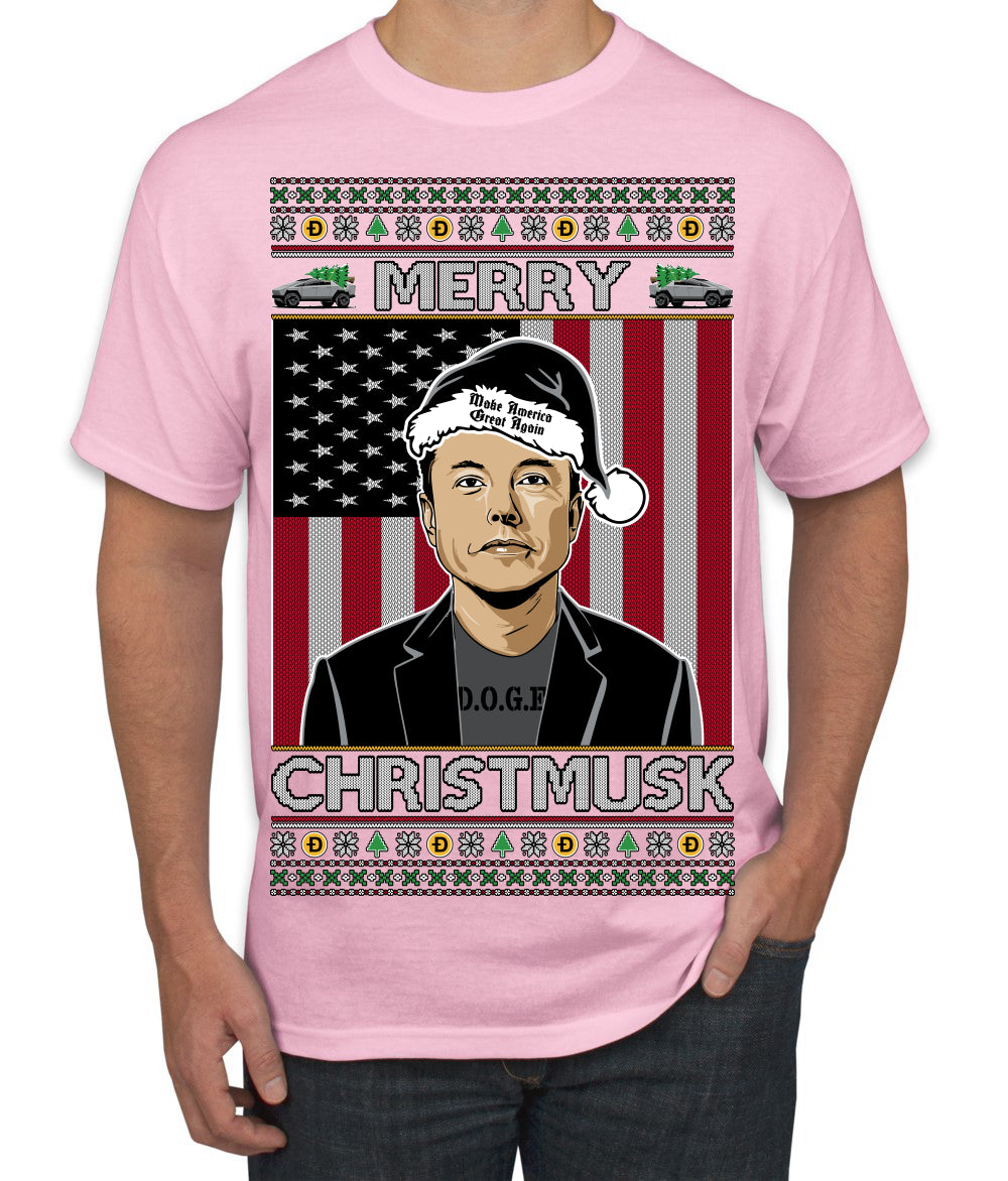 Merry Christmusk Funny Dark MAGA Santa Elon Doge Meme Ugly Christmas Sweater Men's T-Shirt