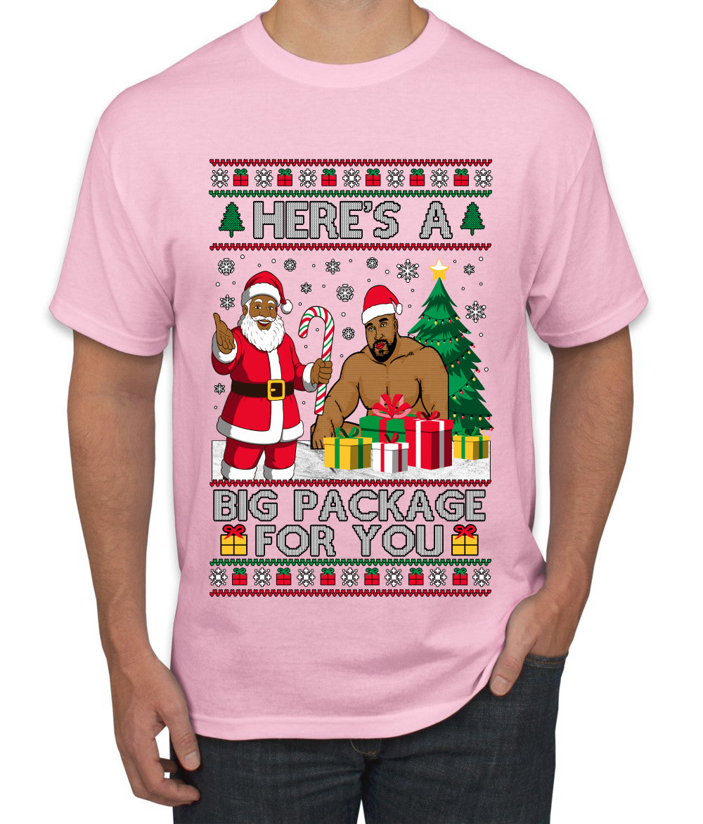 Here's A Big Package For You Black Santa Christmas Sweater, Ugly Christmas Sweater Men's T-Shirt