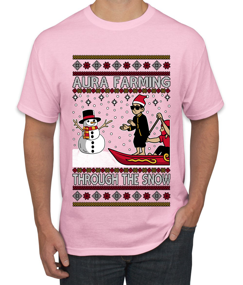 Aura Farming Through The Snow Meme, Ugly Christmas Sweater Unisex Men's T-Shirt