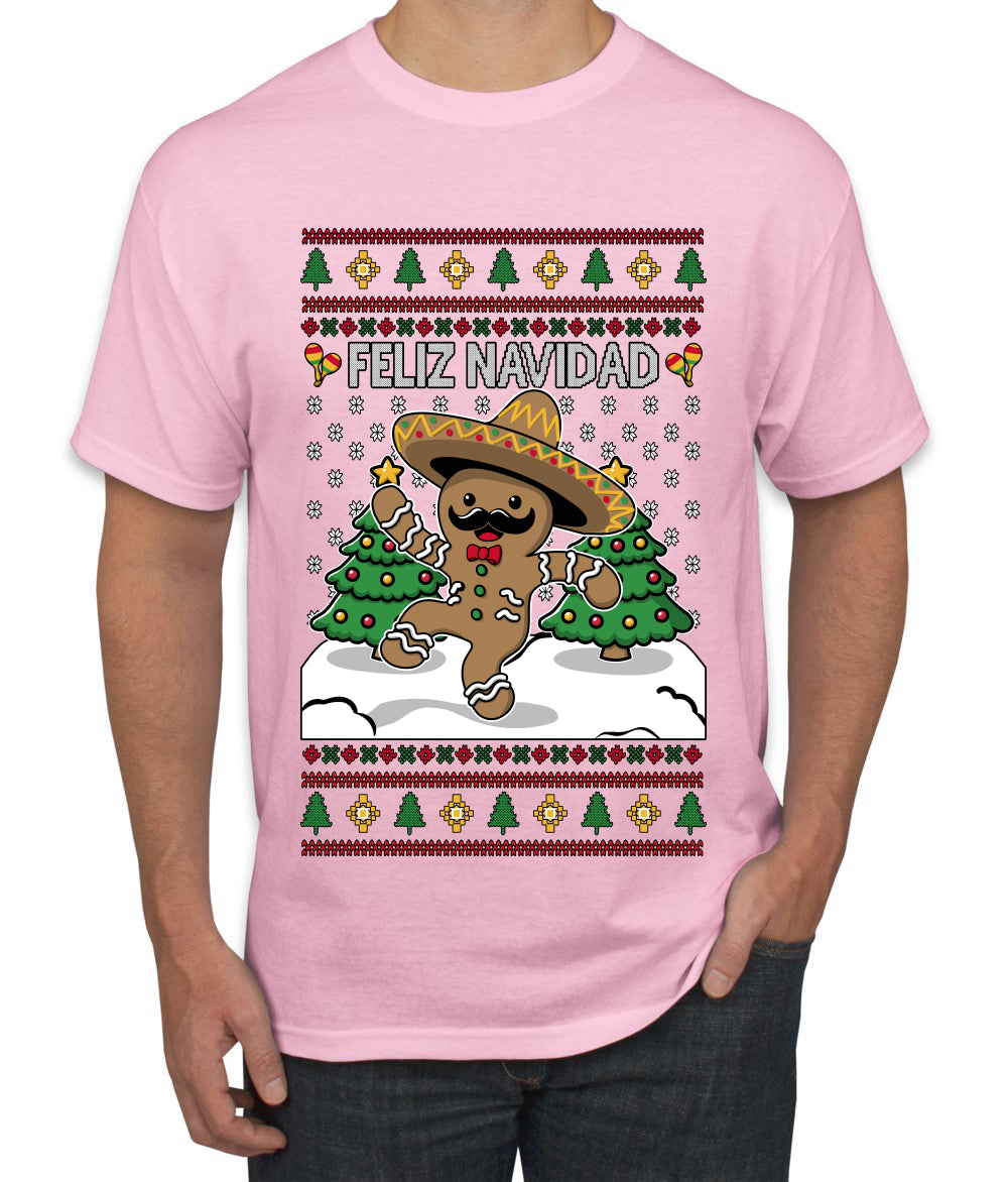 Feliz Navidad Dancing Gingerbread Man, Ugly Christmas Sweater Unisex Men's T-Shirt
