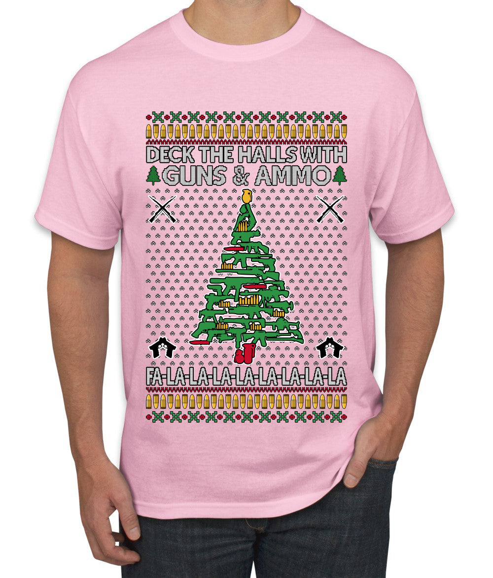 Deck The Halls With Guns & Ammo Fa La La La La, Ugly Christmas Sweater Unisex Men's T-Shirt