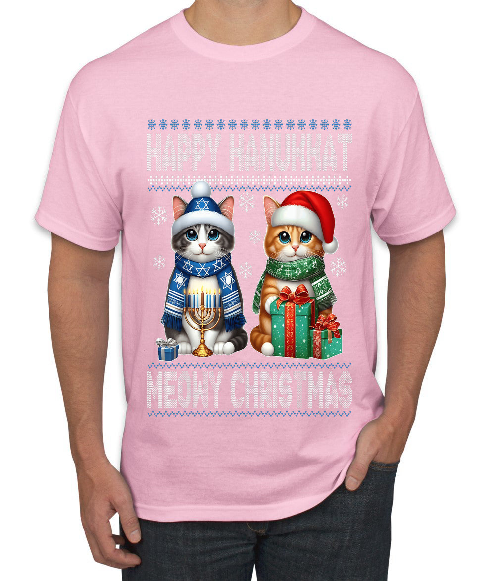 Happy Hanukkat Meowy Christmas, Ugly Christmas Sweater Unisex Men's T-Shirt