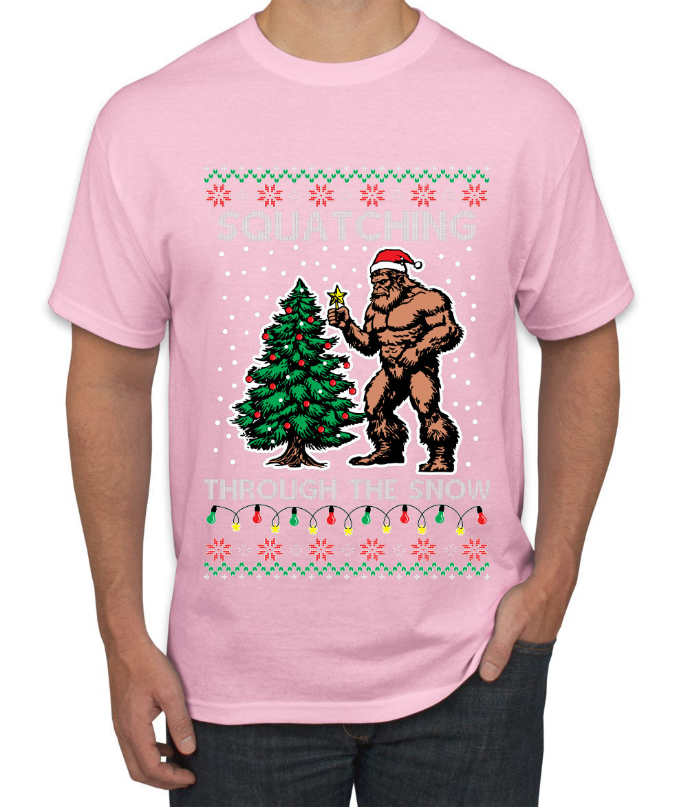 Squatching Through The Snow Bigfoot, Ugly Christmas Sweater Unisex Men's T-Shirt