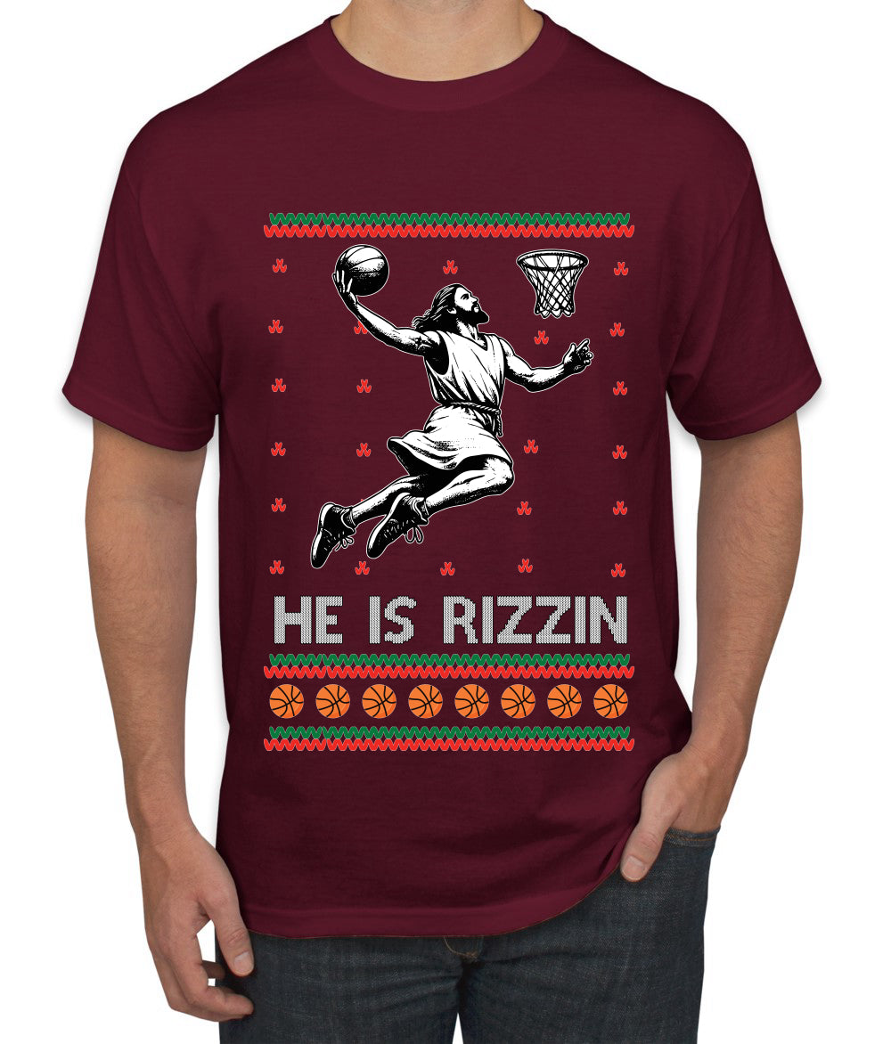 He Is Rizzin, Ugly Christmas Sweater Unisex Men's T-Shirt