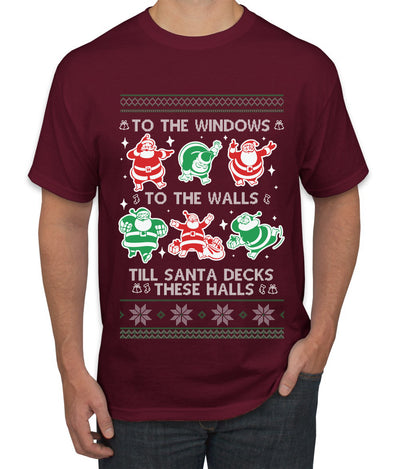 To The Windows To The Walls Till Santa Decks These Halls, Ugly Christmas Sweater Unisex Men's T-Shirt